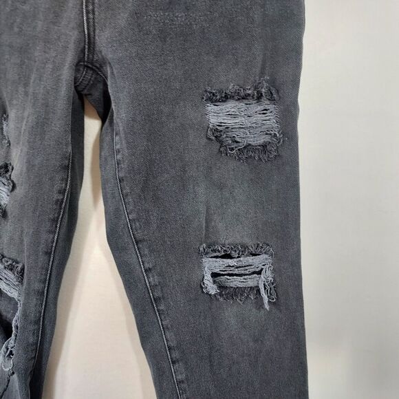 PacSun Distressed Crop Jeans Button Fly Womens Size 26 Black Ripped Fringe - Picture 5 of 16
